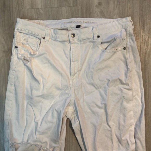 American eagle AE straight mom jeans white ripped knee distressed plus size 16R - Picture 3 of 14